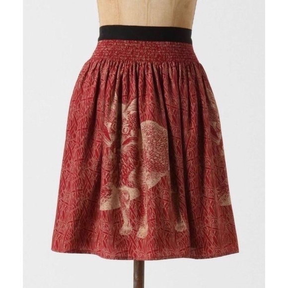 EUC Anthropologie Corey Lynn Calter Wooded Hideaway Fox Animal 100% Silk Skirt - Picture 6 of 9